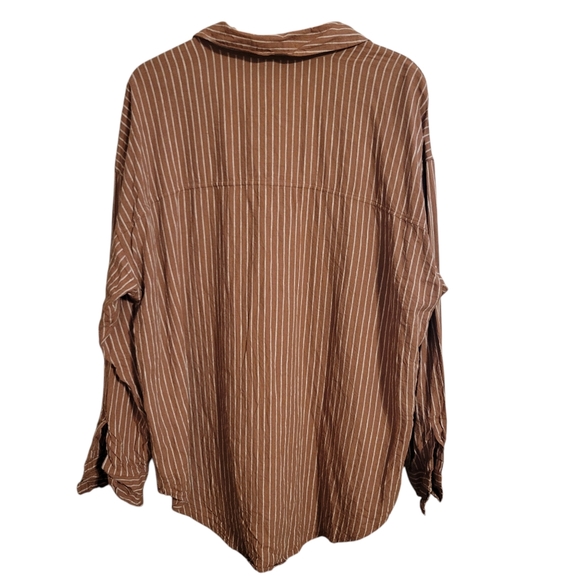 Calia Linen Blend Burnt Orange Striped Button Down Shirt - Picture 5 of 7